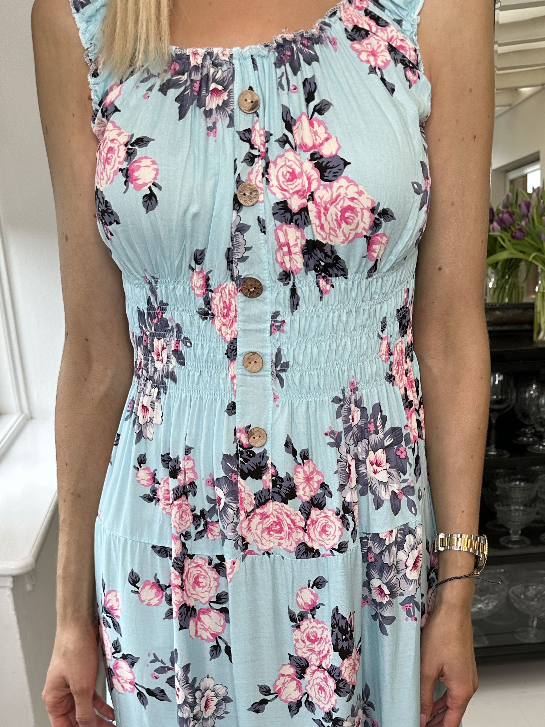 Alicia Rose - Lang stropkjole med blomsterprint